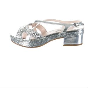 Miu miu sandal with glitter and crystal embellishment. made in Bosnia.